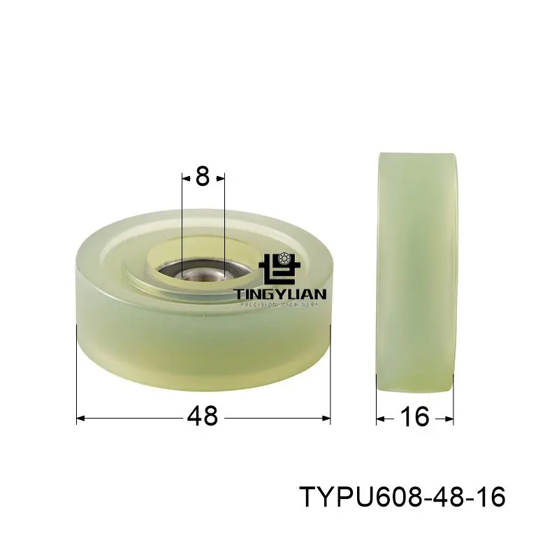 Polyurethane Roller TYPU608-48-16mm  Flat Type ID8 OD48 TPU 1pcs  Transparency Wheel Roller Pulley With 304 Screws  Guide Wheel