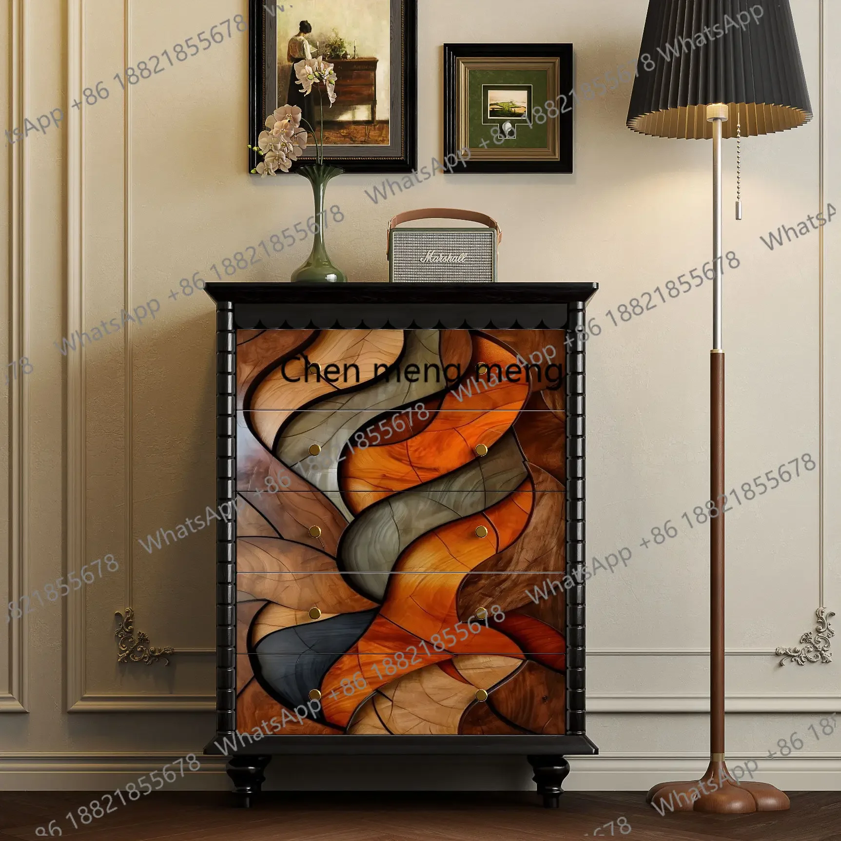 z10Modern abstract, solid wood five buckets, entrance cabinet, living room side cabinet storage, bedroom drawer cabinet