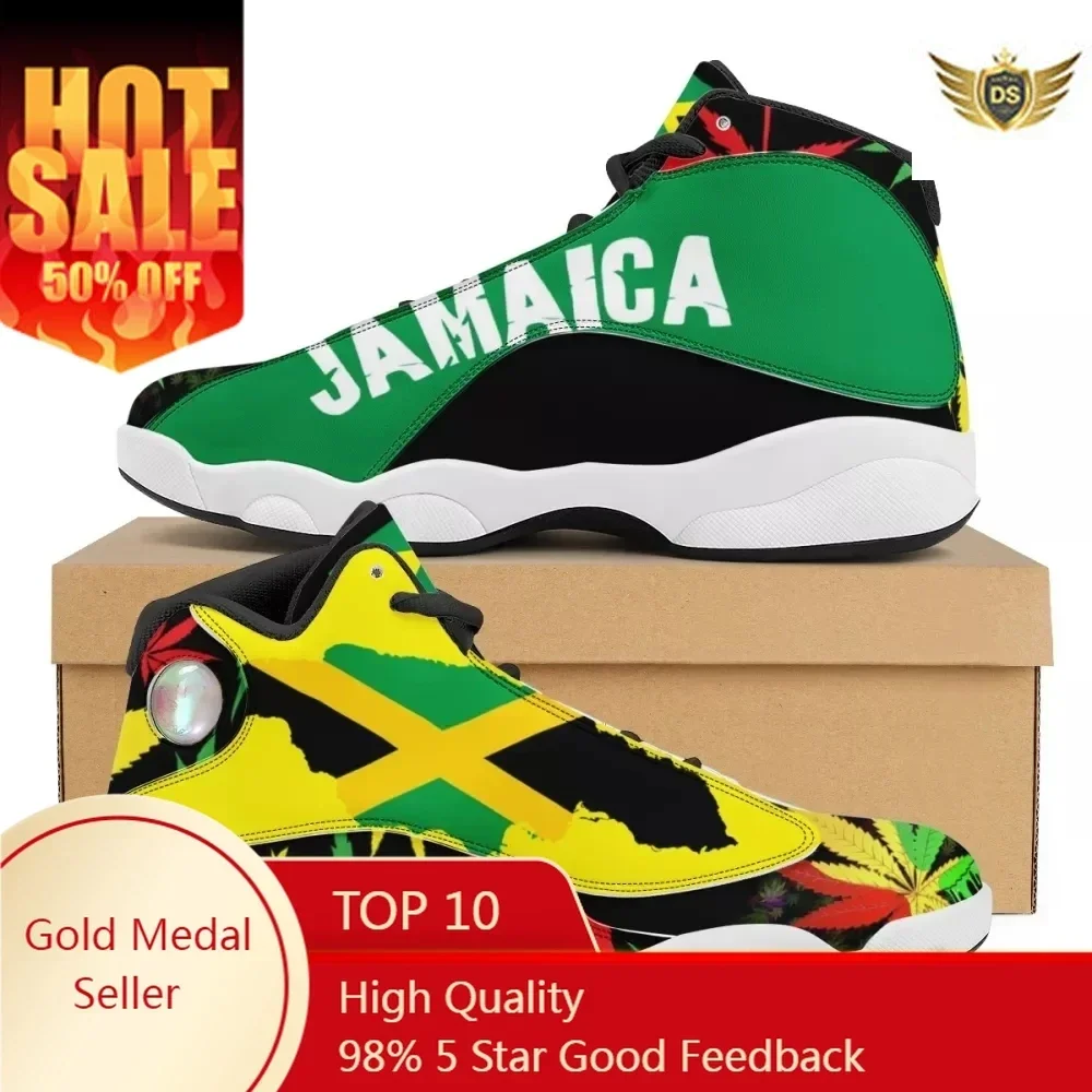 

Brand Couple Sneakers Jamaica Flag Art Print On Demand Men AF Cushion Basketball Shoes Leather Sports Shoes