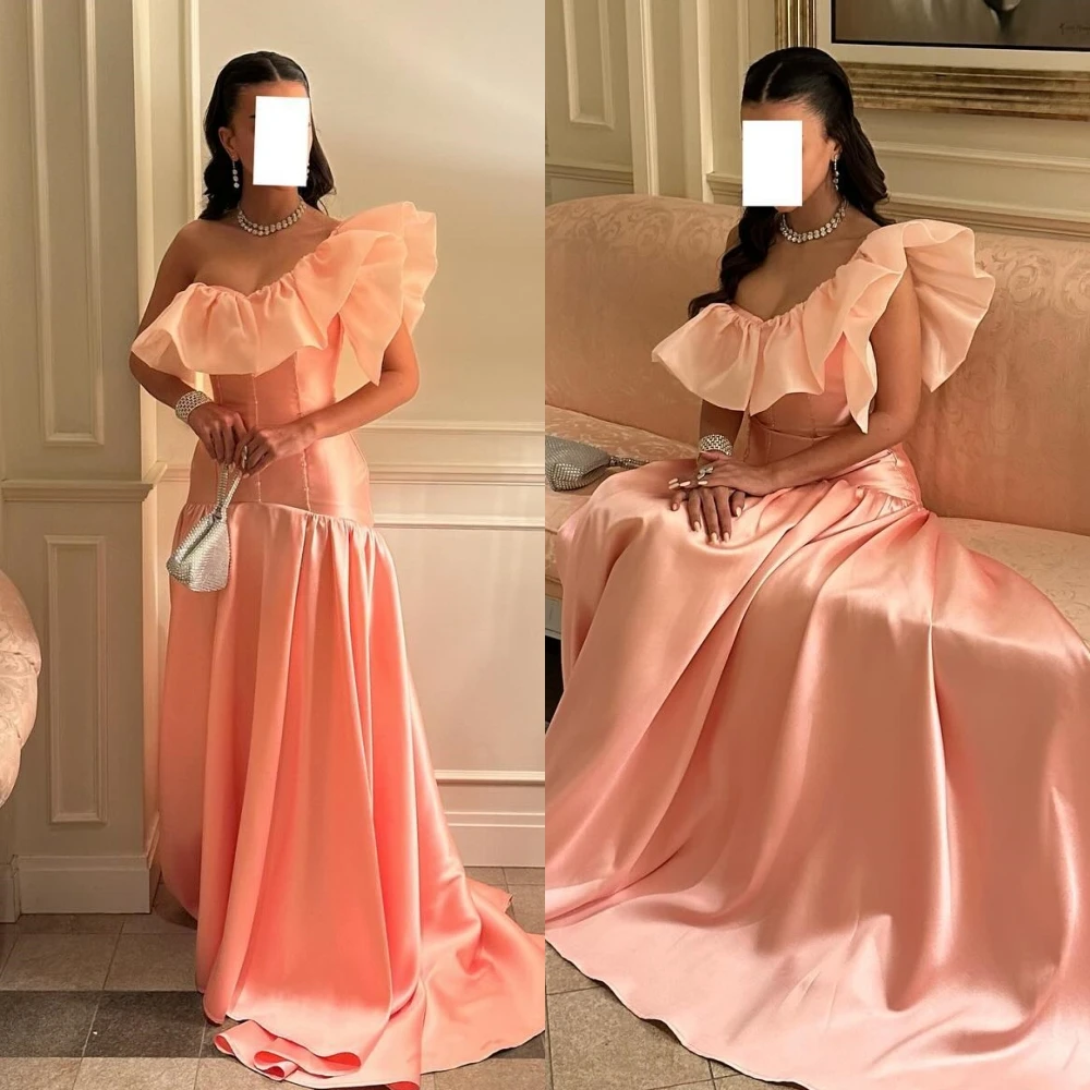 Jiayigong Prom lässig modernen Stil One-Shoulder A-Linie drapiert bodenlangen Satin maßge schneiderte Anlass Kleider Abend