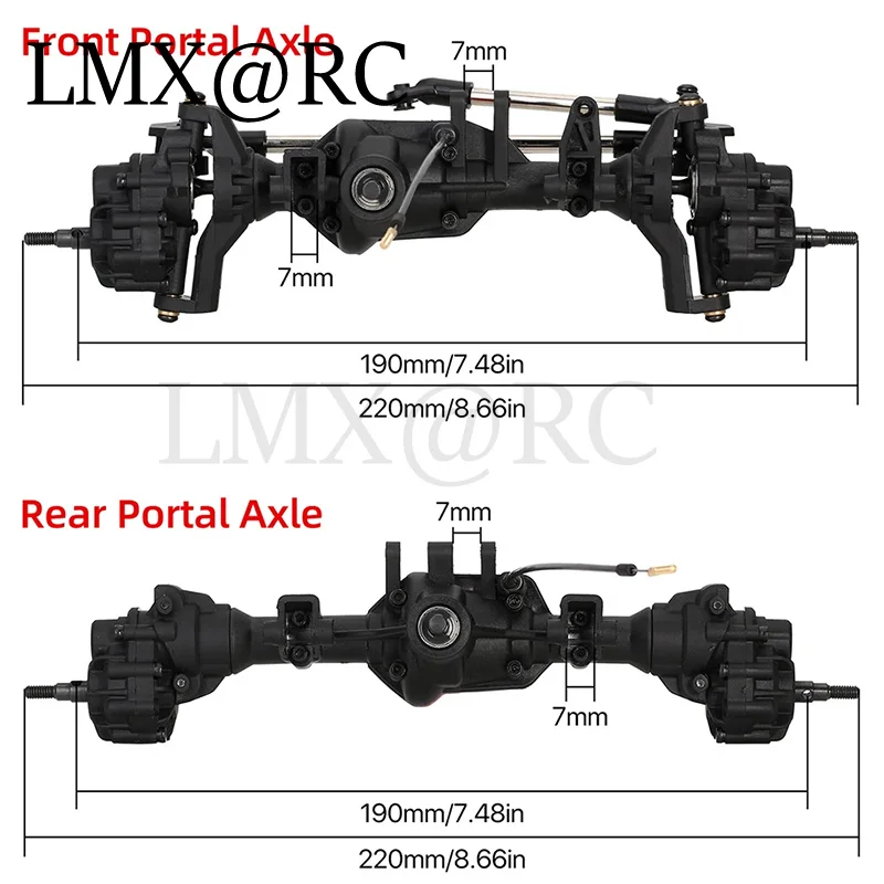 LMX RC Metal RC Portal Axles 1/10 Front and Rear axle with T-lock Differential for Traxxas TRX-4 Axle RC Car Upgrades Parts