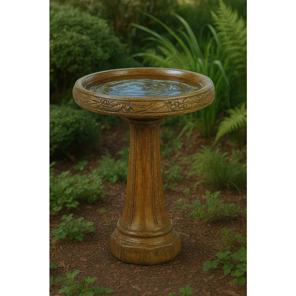 

Bountiful Birdbath, 27 Tall Heavy-Duty Concrete Garden Bird Bath, 2-Piece Design, 96 lbsm, Weather-Resistant Outdoor Décor