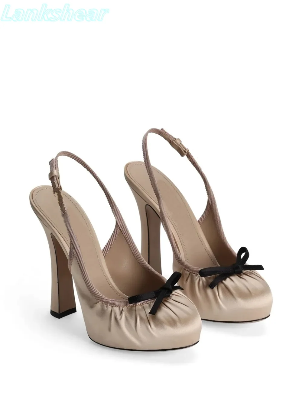 

Satin Solid Bow Platform Sandals Chunky High Heels Sexy Slingback Women Pumps Ankle Strap Buckle Party Dress Catwalk Shoes