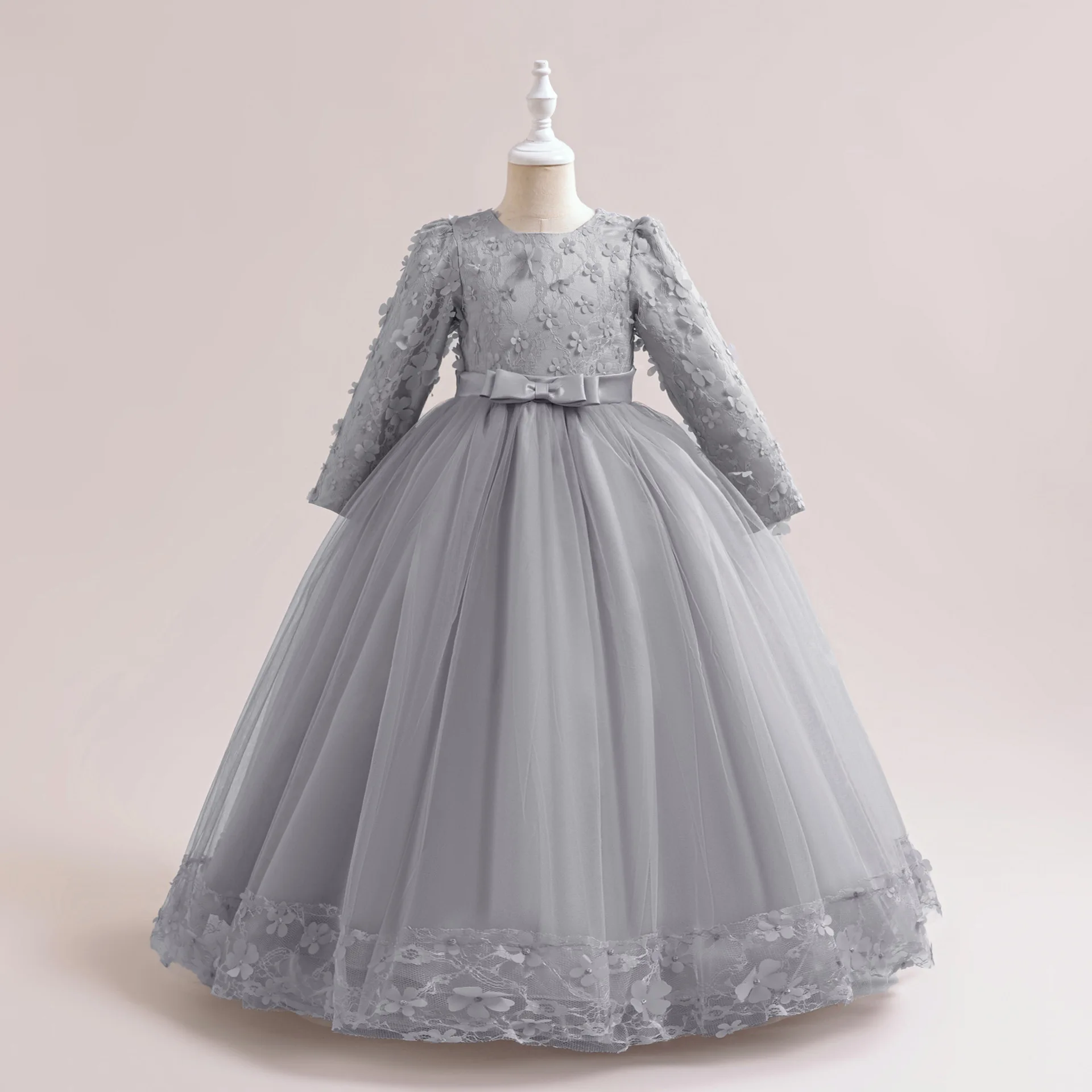 Grace mn-Robe à manches longues pour petites filles, pétale de fleur, fête d'anniversaire, reconstitution historique, robe formelle