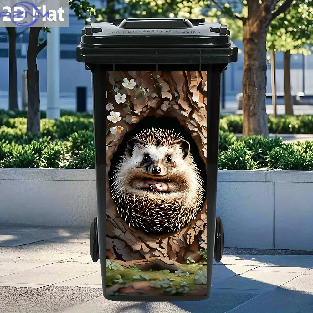 Self-Adhesive, Waterproof & Removable 2D Flat Cute Hedgehog Sticker for Tree Hollow Trash Bin - Ideal for Decorating Trash Can