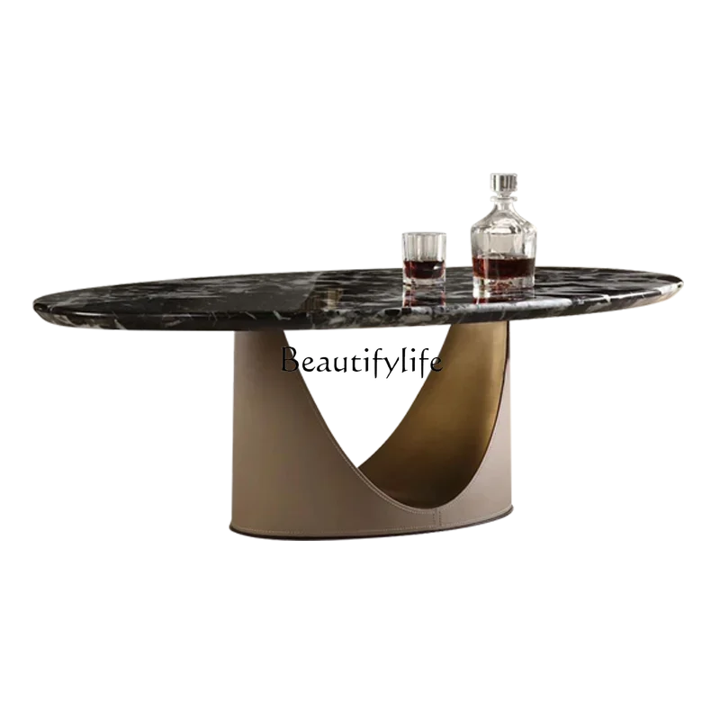 

4 Natural Black Luxury Stone Coffee Table Living Room Light Luxury Modern High-end Italian Minimalist Oval Coffee Table