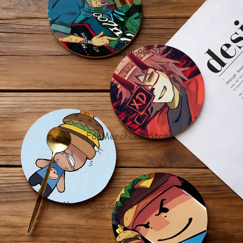 

Cute 007n7 2D Pattern round Wooden Coaster Decorative Coffee Cup for Use in Coffee Shops Bars Wine Beer