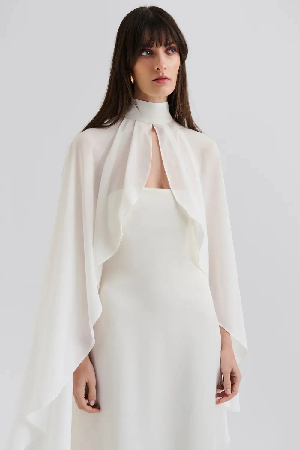 Customized Elegant Chiffon Wedding Cloak Long High Neck Bride Capes Women Bridal Coat Formal Party Shawl Special Occasion Wrap image 3