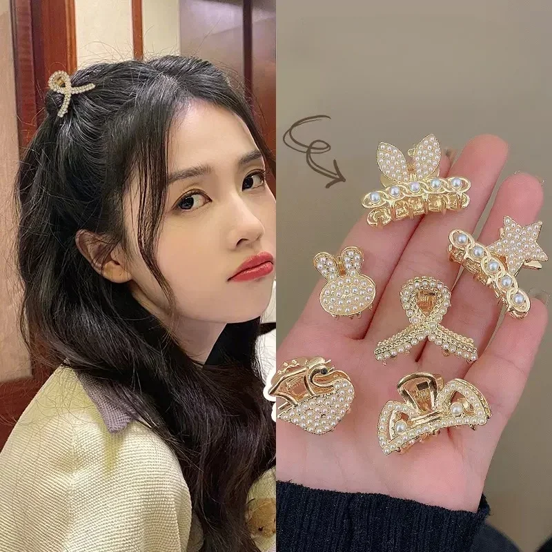 Mini Pearl Rhinestone Hair Claw Retro Diamond Flower Women Girls Crab Claw Clip Small Hairpins Hair Crabs Girls Hair Accessories