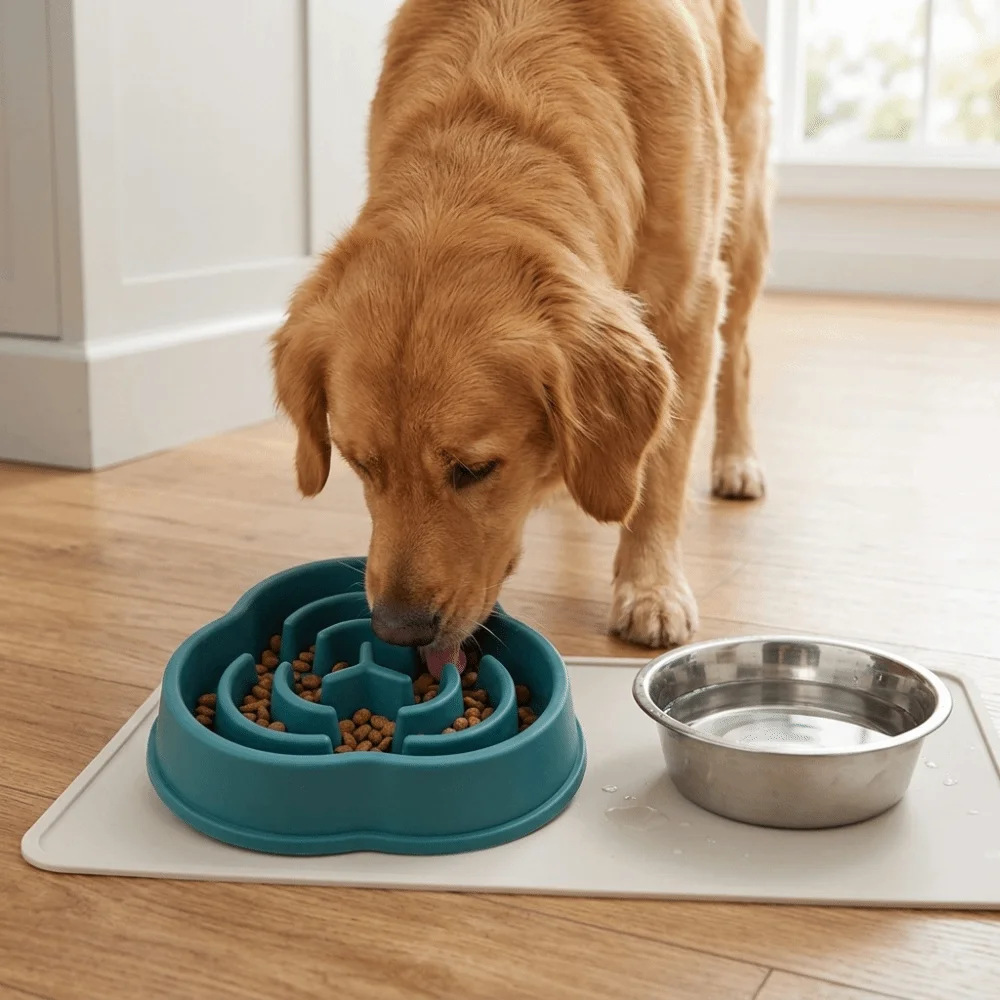 Food Grade PP Slow Feeder Bowl Cute Shape Small Medium Pets Anti Choke Dish Slow Feed Structure Silicone Non Slip Pad Dog Bowl