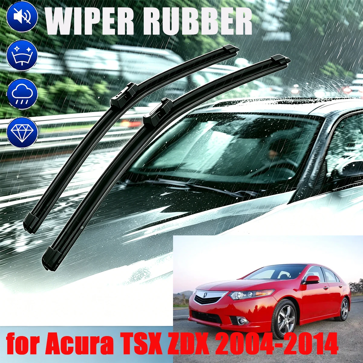 

For Acura TSX ZDX 2004-2014 New Upgraded Double Rubber Front Wiper Accessorie Car Wipers Blades Brushes 2014 2013