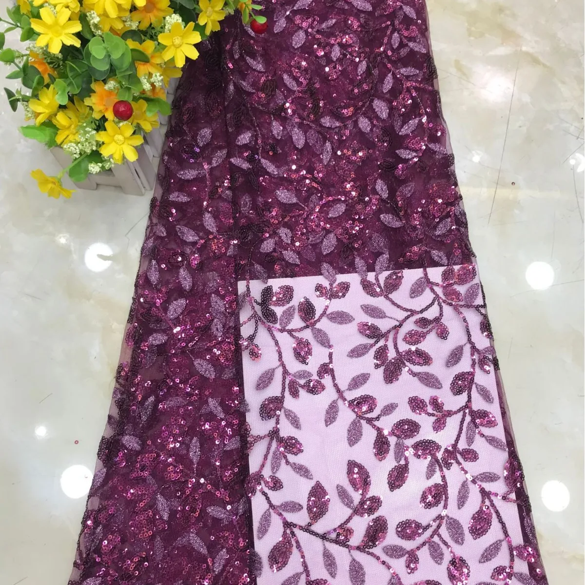 Multi-Color Leaf Sequin Lace Fabric, Gold Thread Tube Tulle for Evening Party Dress Dance Costume Sewing Material