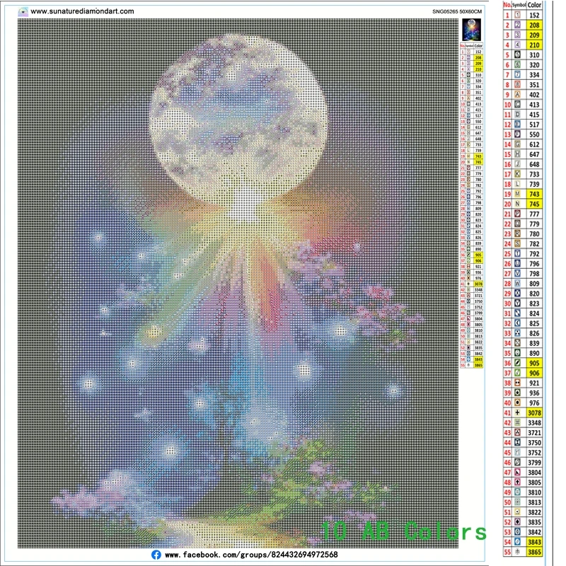 Sunature AB Diamond Painting Art Full Square Round Drills Moon Night Dream Forest Diamond Painting Kit 5-10 AB Colors