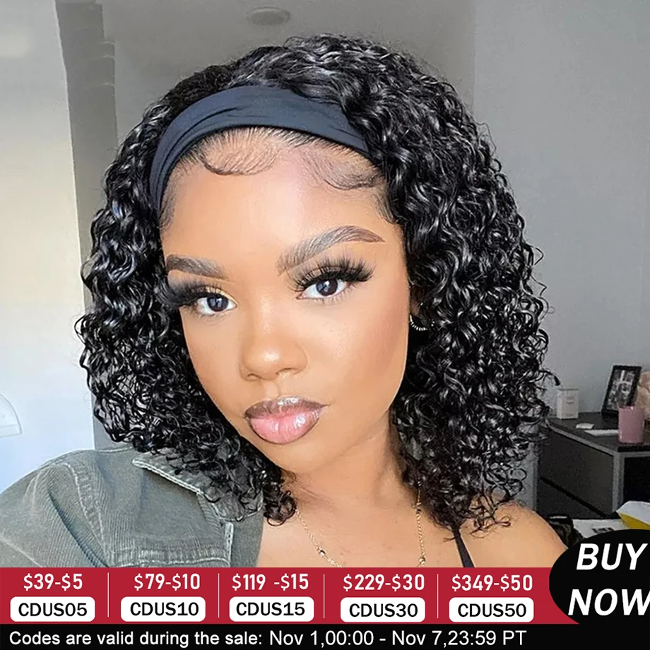 Brazilian Kinky Curly Headband Wigs Human Hair 8-30 Inch Remy Kinky Curly Human Hair Wigs For Women Easy to Wear 180% Yarra Hair