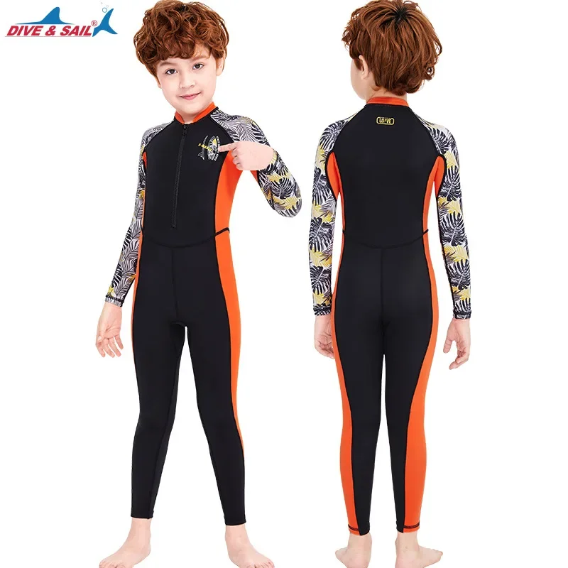 Children Swimsuit Boys Sunscreen One-Piece Diving Suit Long-Sleeved Quick-Drying Kids Anti-Jellyfish Wetsuit Swimming Rash Guard