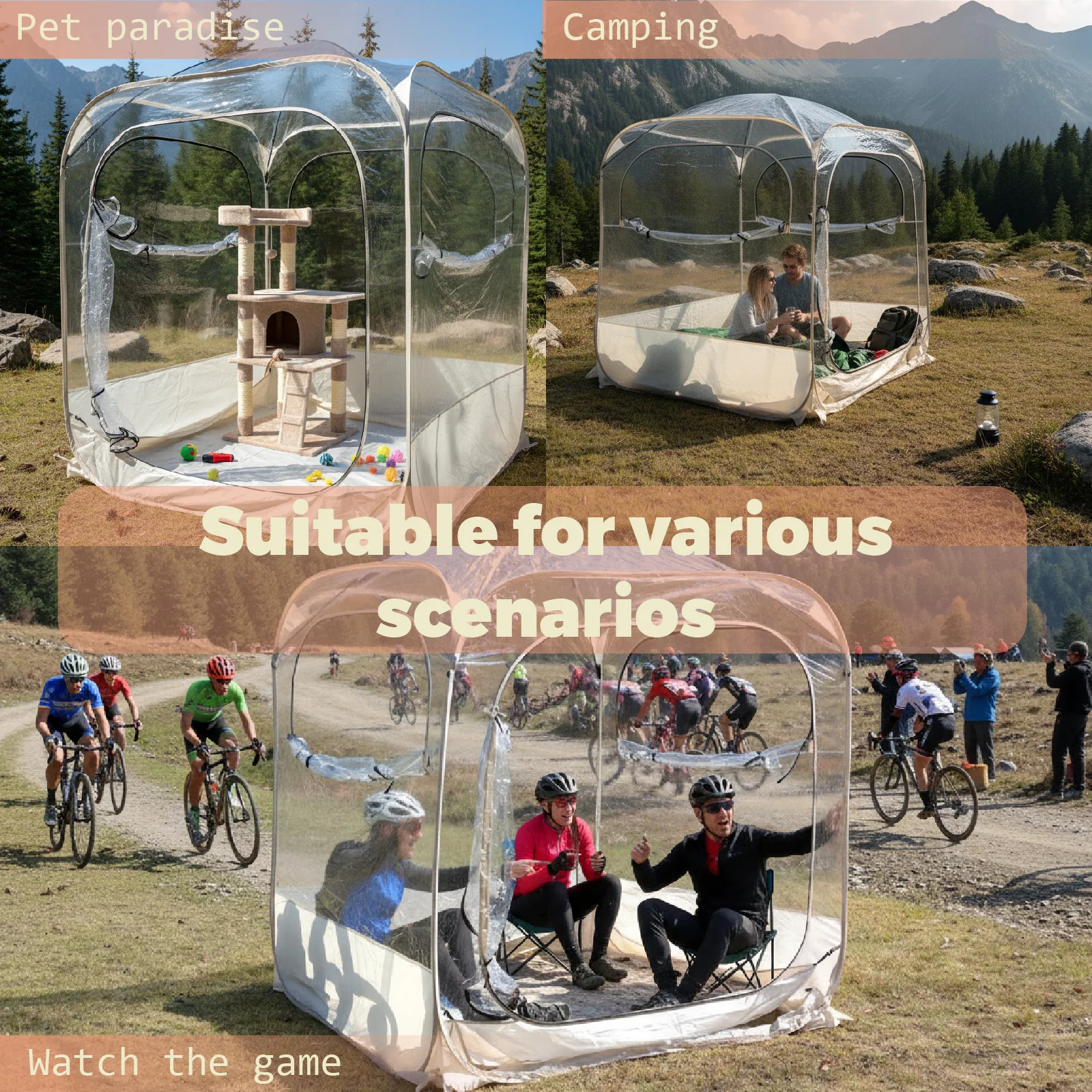 Clear PVC Pop Up Square Tent Transparent View for Spectator Sports Outdoor Camping Garden Party