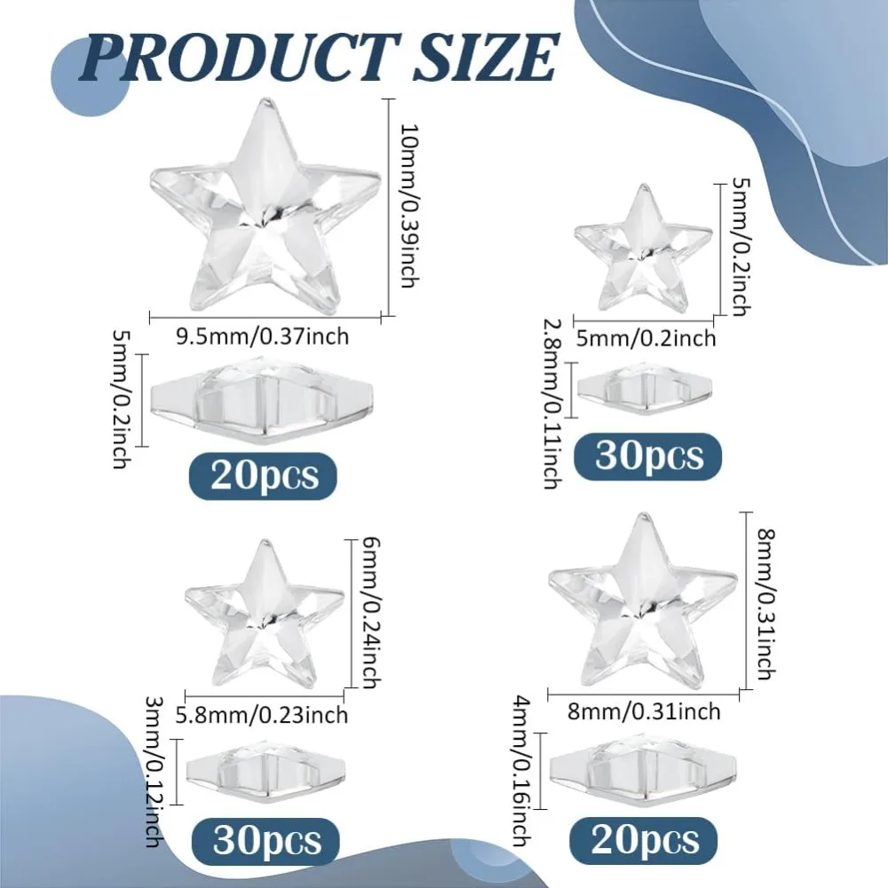 100 Pcs 4 Styles Mini Star Glass Rhinestones Pointed Back Star Rhinestones Embelishments No Hole Clear Glass making kit