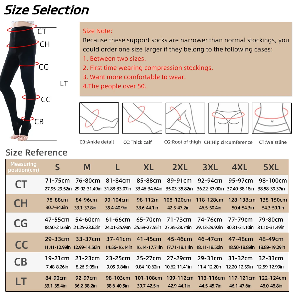 Medical Compression Pantyhose Stocking 20-30mmHg Women Thighs Open Toe Class 2 Pressure Support Varicose Vein Stocking Plus Size