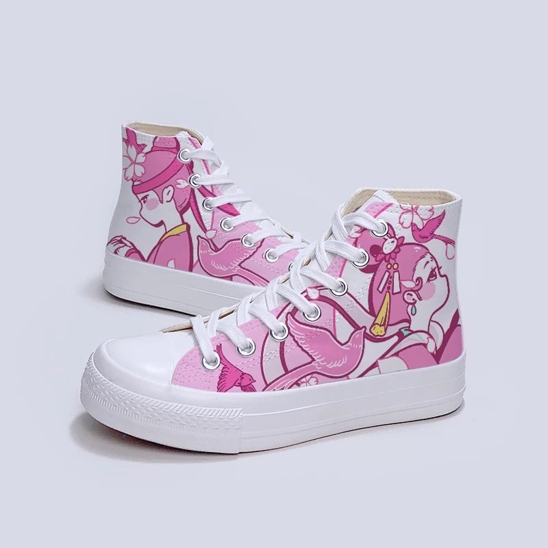 Original Sweet Lolita Girl High Cut Thick Soled Soft Soled Canvas Shoes Hand Drawn Lace Up Autumn/winter Plush Shoes Students
