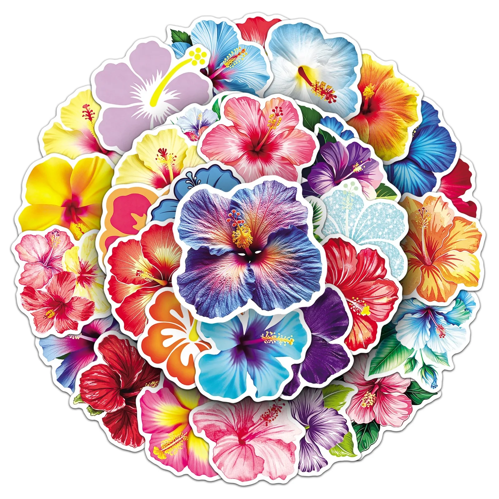50 Pcs Tropical Hibiscus Stickers Floral Plant Flower Graffiti Wall Notebook Stationery Journal Laptop Stickers