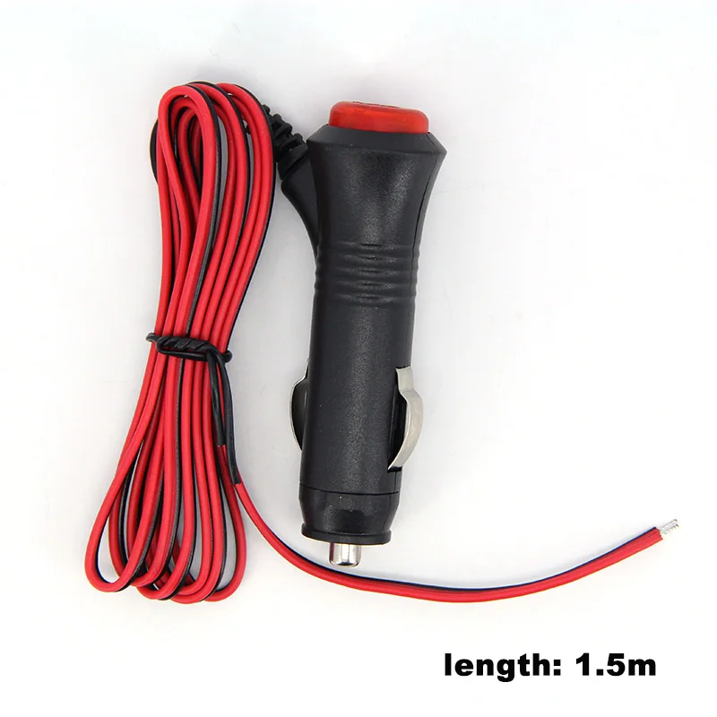 Car 12V Universal Cigarette Lighter Wire Plug with Switch Fuse LED Indicator Car Power Cord 1.5 meter