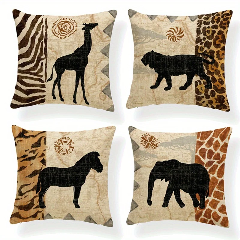Short plush material pillowcaseHome Decor Wild Animal Silhouettes Cushion Covers Pattern Cushion Cover Suitable for Sofa Bedroom