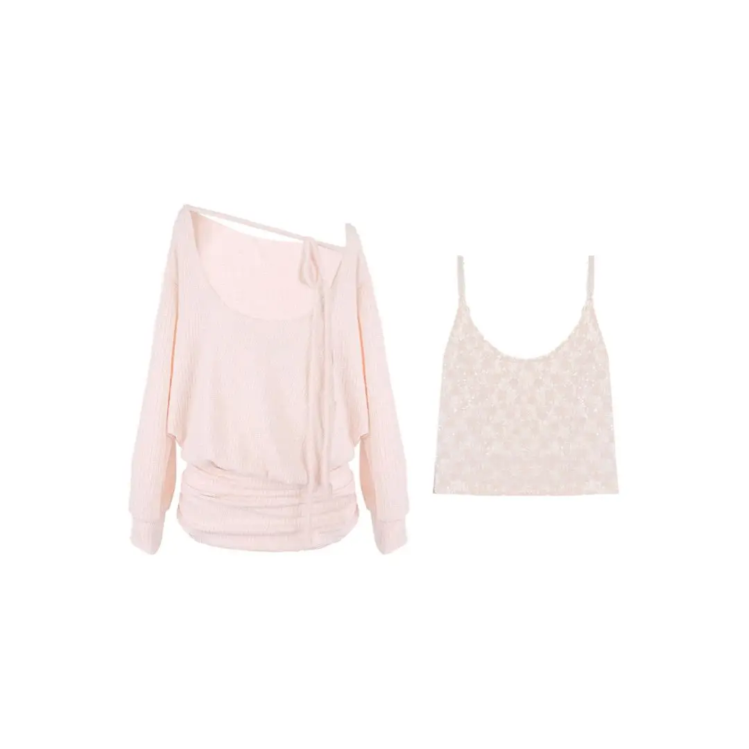 Ensembles 2 Pièces Coréens 2026 pour Femmes : T-shirts Chic Décontractés Imprimés Coupe Slim Manches Longues Style Y2K Vintage pour Tenue Quotidienne Élégante