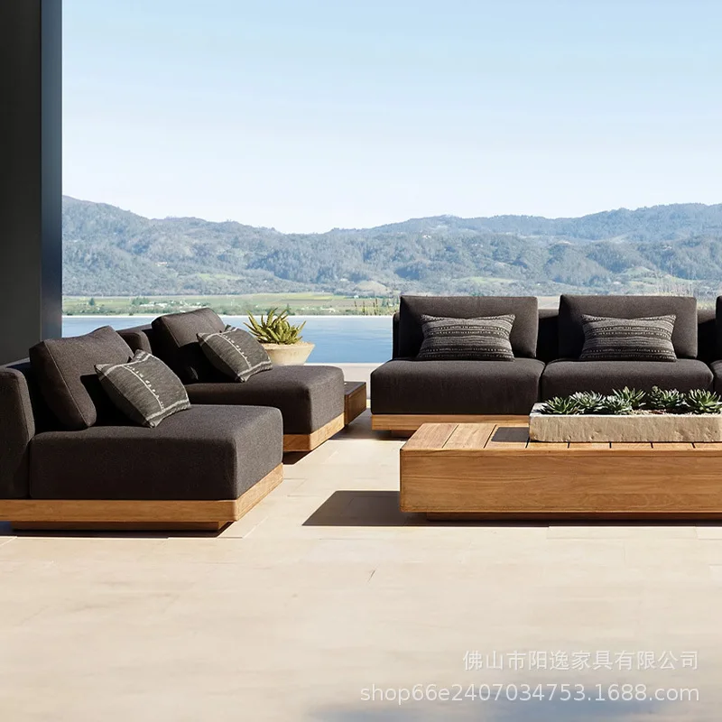 Outdoor Teak High-End Solid Wood Sofa, Suitable For Villas And Hotels, Waterproof And Sun-Resistant, Ideal For Patios, Gardens,