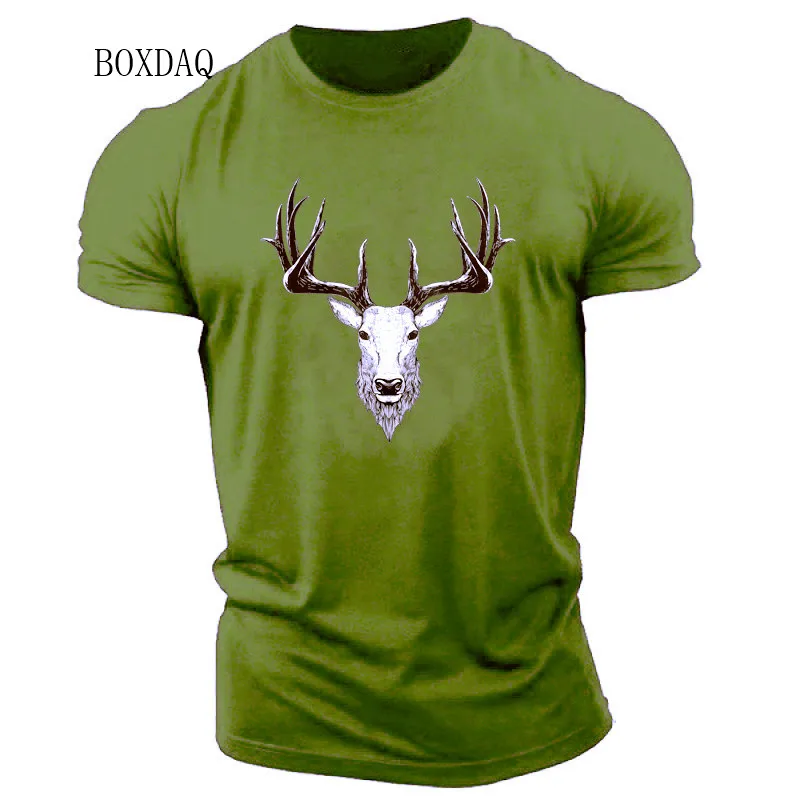 Christmas Deer Men\'s Black T-shirts Short Sleeve 3d Animal Print Street Man Tees 6XL Plus Size Male Clothing Casual Simple Tops