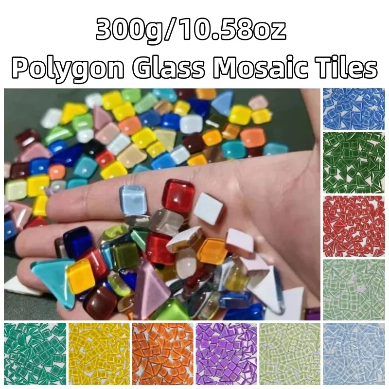 300g/10.58oz(Approx. 200~210pcs) Pure Color Glass Mosaic Tiles Irregular Shape DIY Craft Polygon Tile Mosaic Making Materials