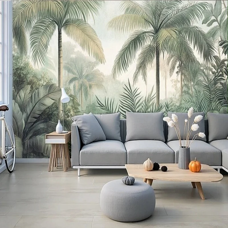Hand-painted Original Nordic tropical plant background wall for living room TV background wall painting
