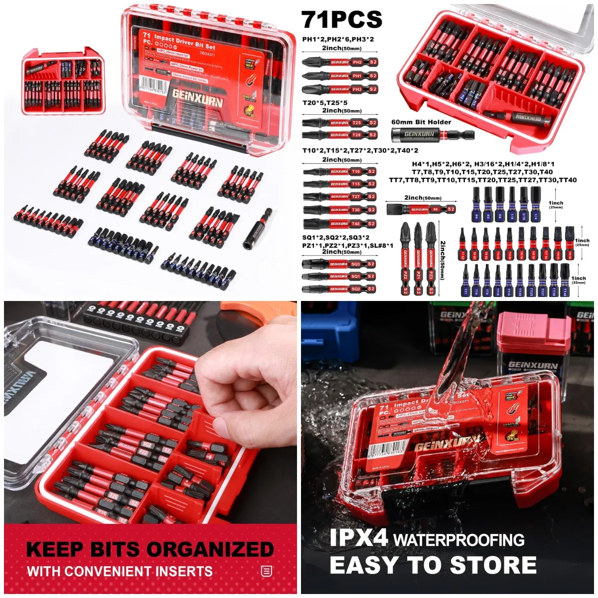 

Impact Screwdriver Bits Set, 71pieces Case Storage Magnetic S2 Steel Multi Insert Power Bits Tips with Impact Bit Holder