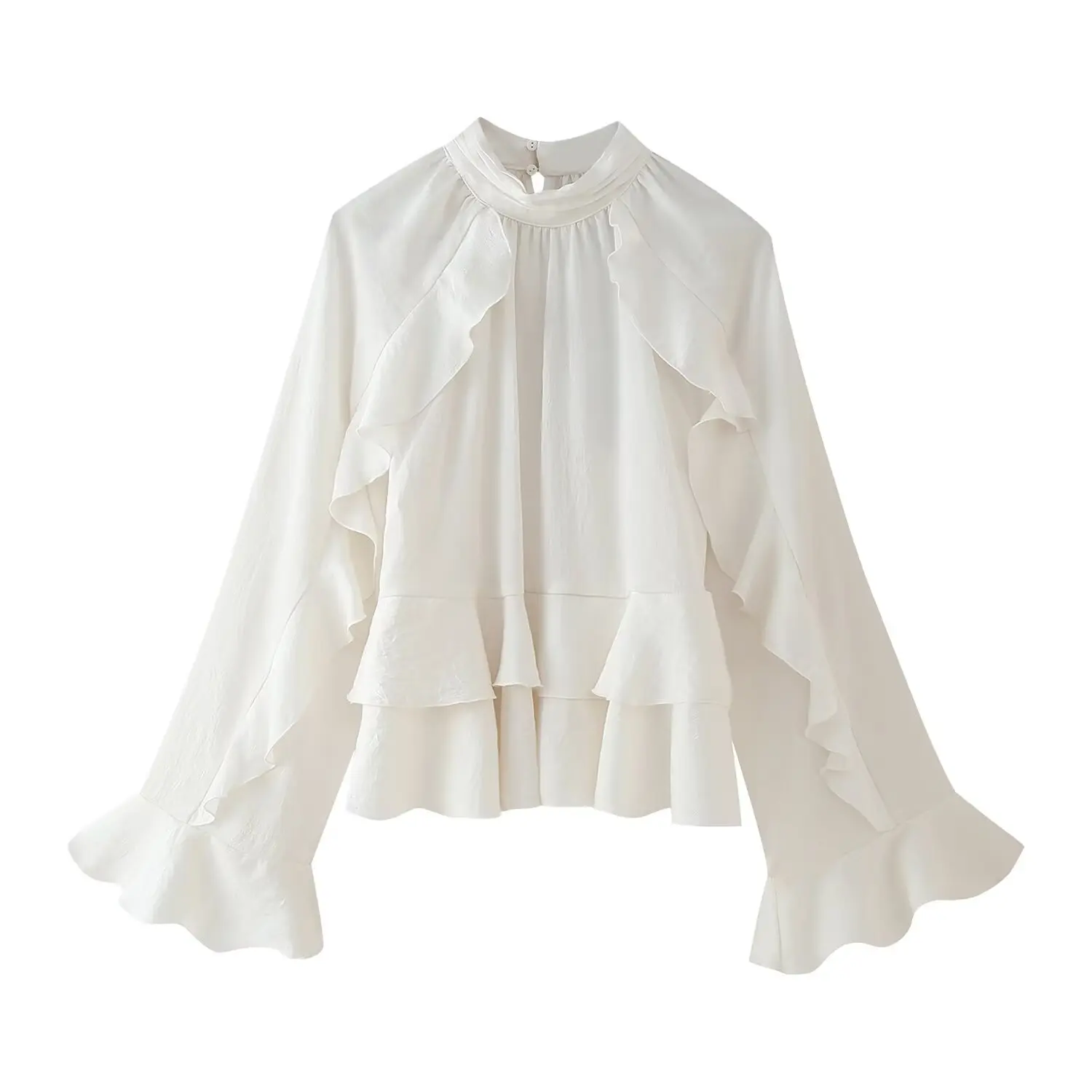 Tangada 2025 Women White Ruffles Shirt Long Sleeve Female Loose Tops 4Q045