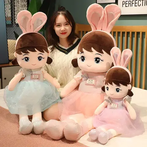 45cm Kawaii 플러시 소녀 인형 토끼 귀 부드러운 인형 인형 사랑스러운 플러시 장난감 소녀 장난감 어린이 생일 발렌타인 선물