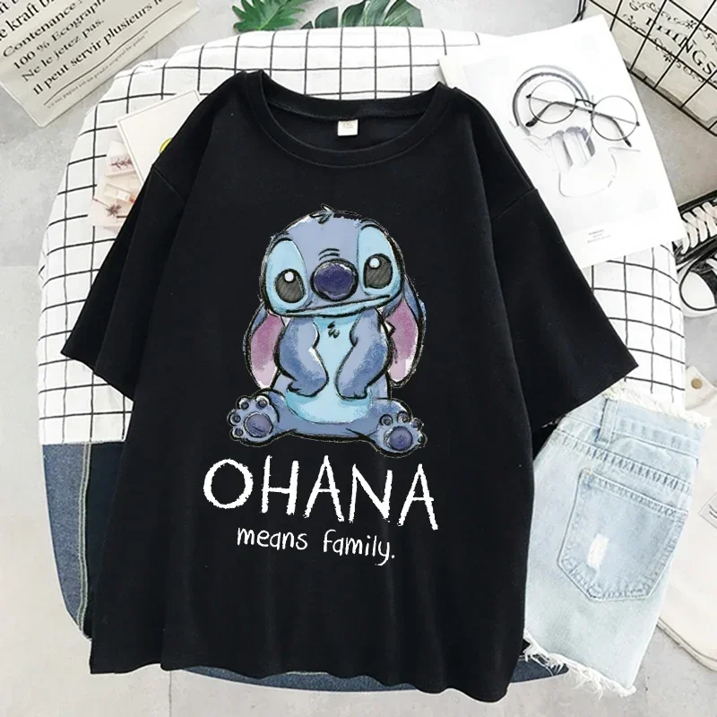 Cute Cartoon Stitch Graphic Women T-shirt 2024  Summer Streetwear Clothing Tees Top Fashion Casual Short Sleeves Tshirt Female