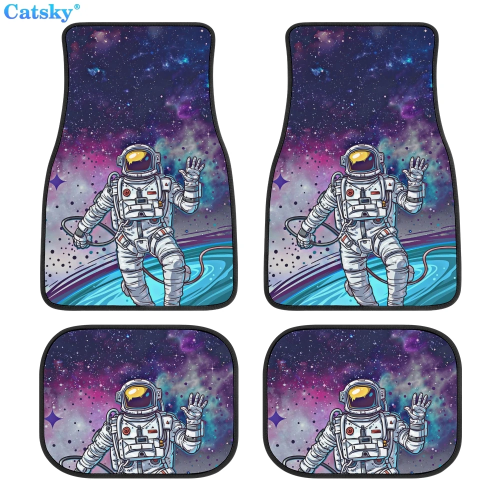 astronaut cartoon Car Floor Mat Interior Accessories Carpet Front and Rear Complete Set of 4 Pack Fits Most Car Floor Mats