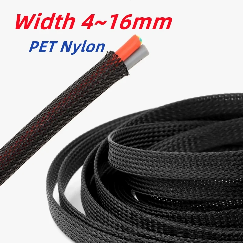 Width 4~16mm Black PET Nylon Insulated Braid Sleeving Tight Wire Cable Protection Expandable Cable Sleeve Wire Gland