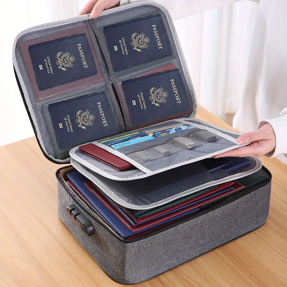 1pc Fireproof Document Bag with Combination Lock, 3-Layer Water-Resistant File Storage Case, Files & Certificates
