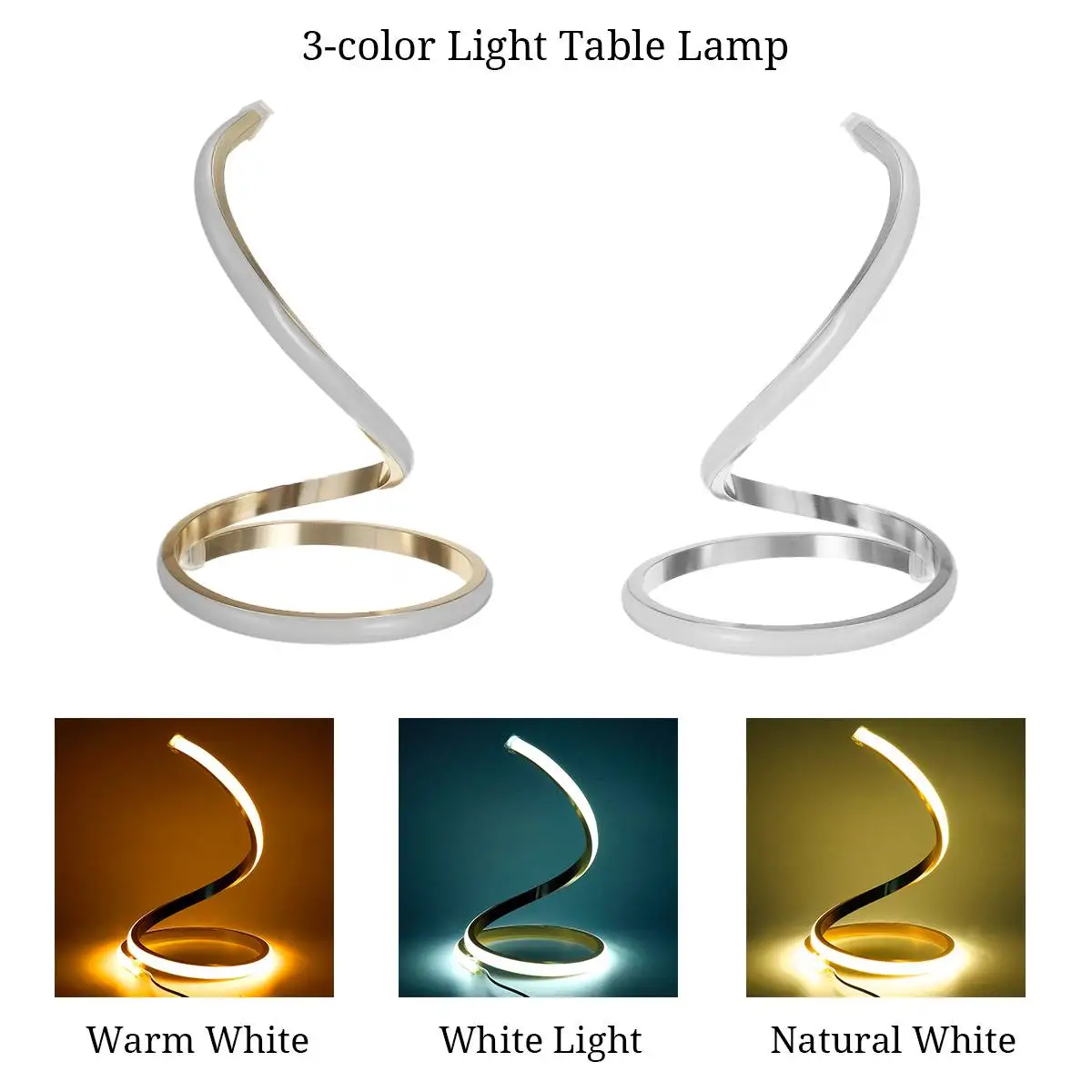 โมเดิร์นเกลียวตารางโคมไฟตั้งโต๊ะ LED อ่านหนังสือ Night Light Touch ปรับได้3แสงเปลี่ยนหลอดไฟ LED 110-240V 9W