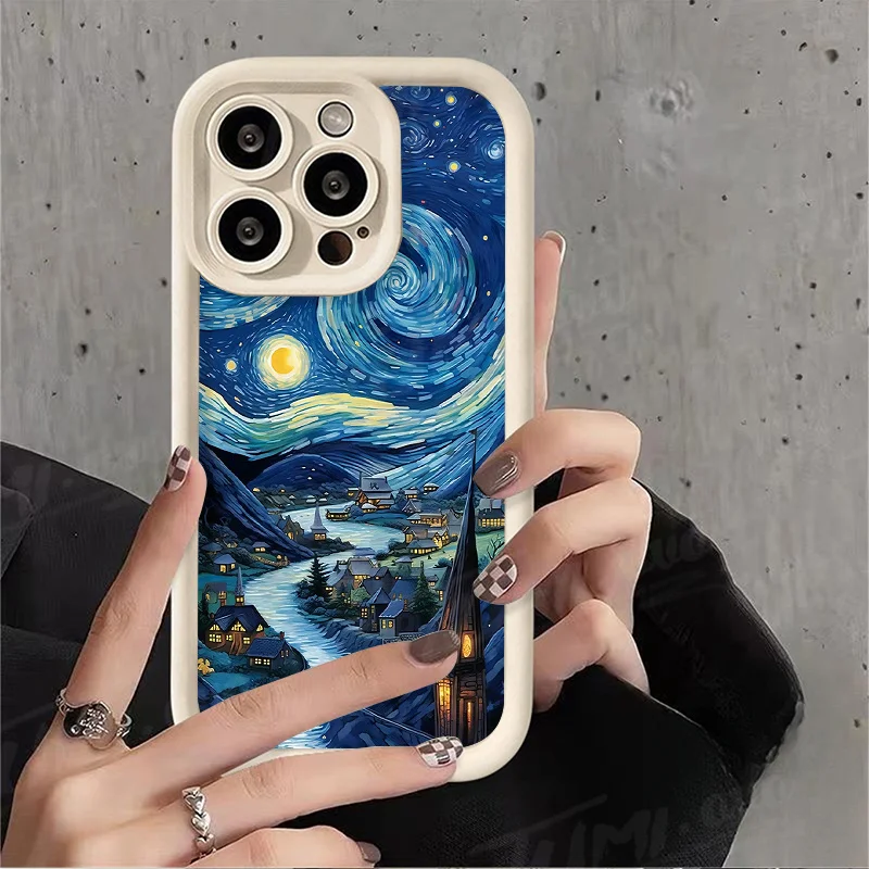 Van Gogh Starry Sky Oil Painting Case for iPhone 14 15 Pro Max 13 12 11 X XS XR 7 8 Plus SE 2020 Silicone Printing Protective