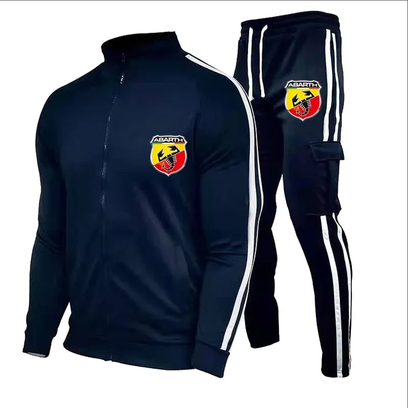 Setelan 2 potong Hoodie pria, Fashion pria ABARTH Motor Mobil cetak Logo uniseks Hoodie pria kasual bulu domba Hoodie celana