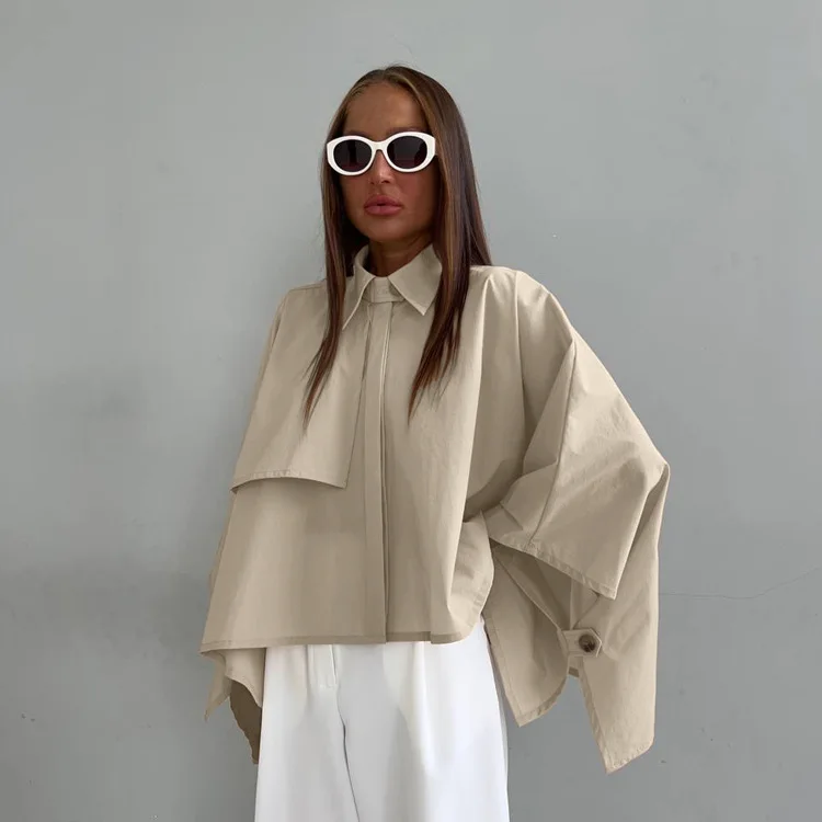 

Fashion Khaki Loose Women Shirts Elegant Lapel Pockets Long Sleeve Blouse Casual Single Breasted Solid Shirt Streetwear Top