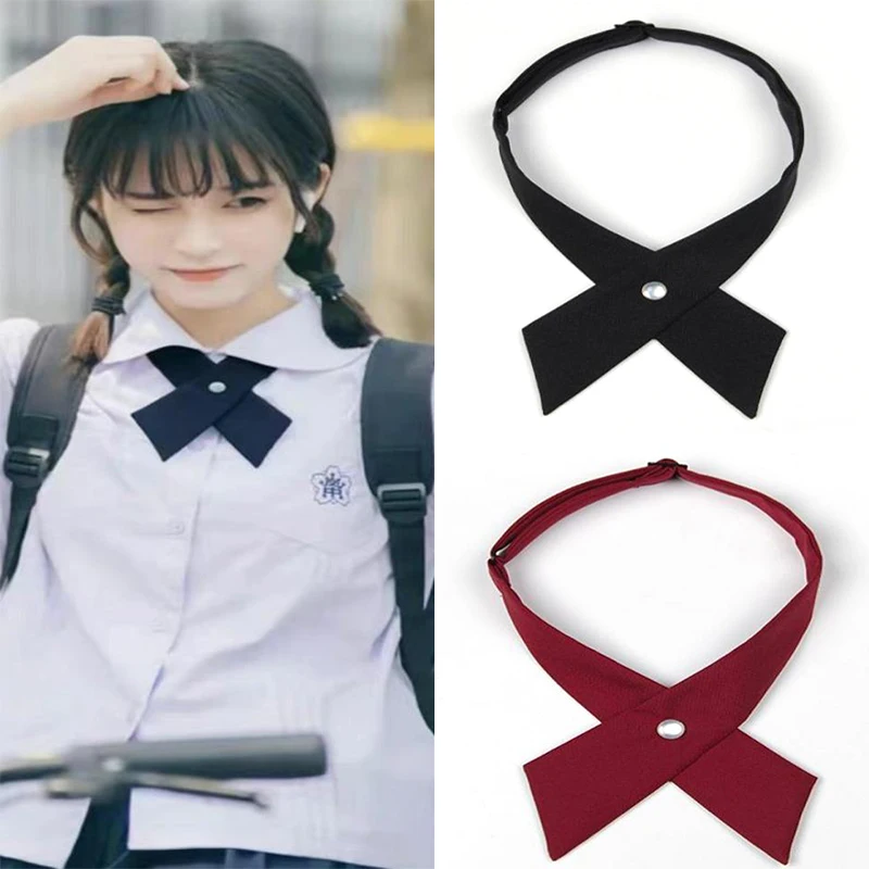 Girl Student Uniform JK Bow Ties Solid Cross Bowtie Men Women Cravat Prom Graduation Casual Accessories