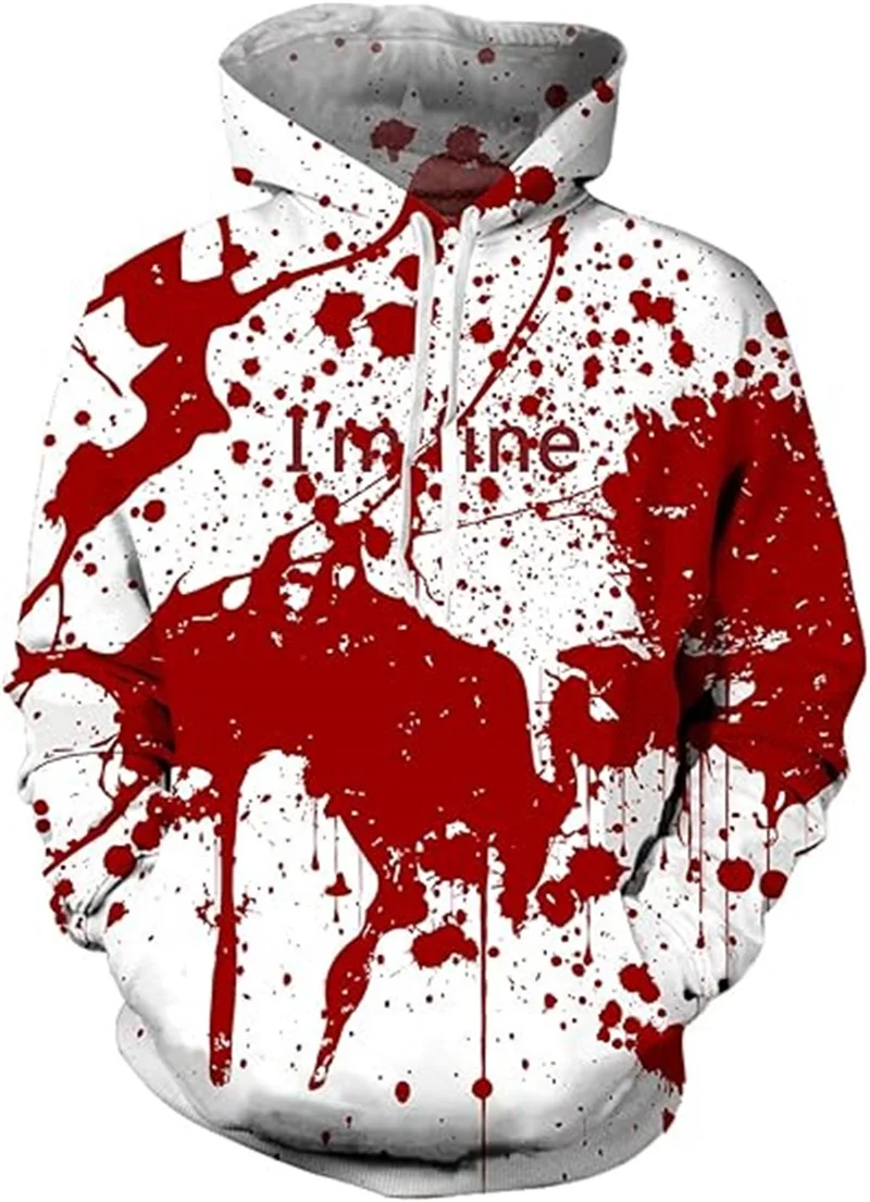 3D Print Blood Graphic Hoodie For Men Novelty Terror Print Halloween Pullover Sweatshirt Clothes Mens Plus Size Sport Tracksuit