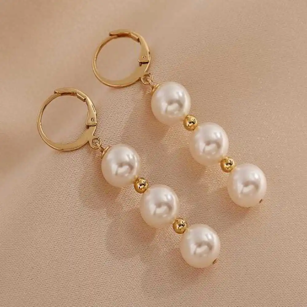Highlights 8MM White Shell Pearl Earrings 18K Thanksgiving Gift Wedding Hook New Year Accessories Classic Mother\'s Day