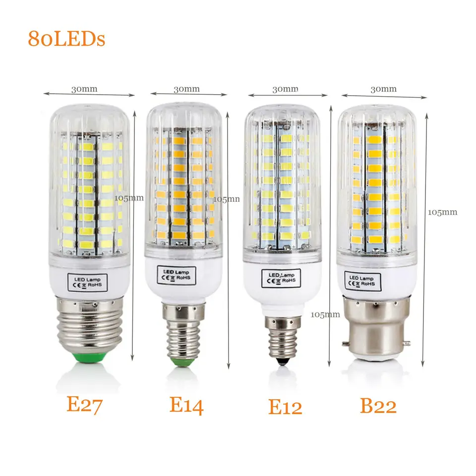 E27 E14 B22 LED Corn Light Bulbs Screw Bayonet Cap SES 7W 12W 30W 45W Ultra Bright 165LEDs Replace 150W Halogen Lamps, image 4