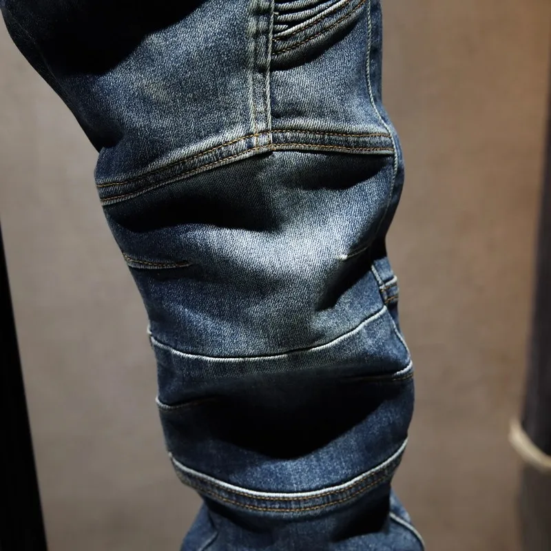 Y2K Italian Fashion Men's Jeans Embroidered, Washed, Nostalgic, Stretch, Slim Fit, Retro Blue Jeans Designer Splicing Pants Homb