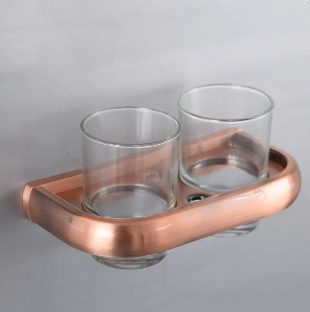 

Настенный античный красный медный двойной держатель для чашки, держатель для зубных щеток с двумя стеклянными чашками, держатель для стакана Nba665