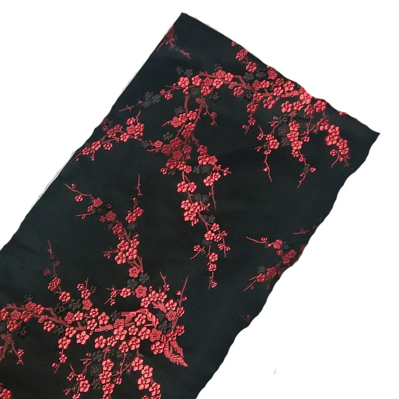 ViaPhil-tela de brocado Jacquard, color negro y rojo, flor de ciruelo, Serie de flores, 50x72cm, tapicería de vestido, muebles, nuevo