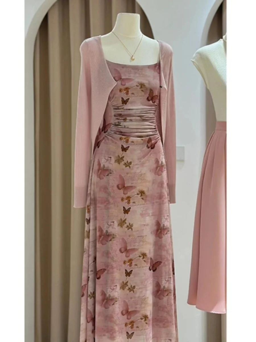 

Новое корейское женское летнее платье с цветочным принтом, розовое, с завышенной талией, скрывающее недостатки фигуры, с защитой от солнца